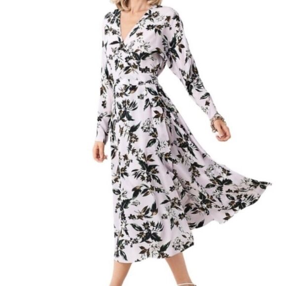 Diane von Furstenberg Elle Floral Silk Long-Sleeve Wrap Midi Dress size medium - Picture 8 of 10